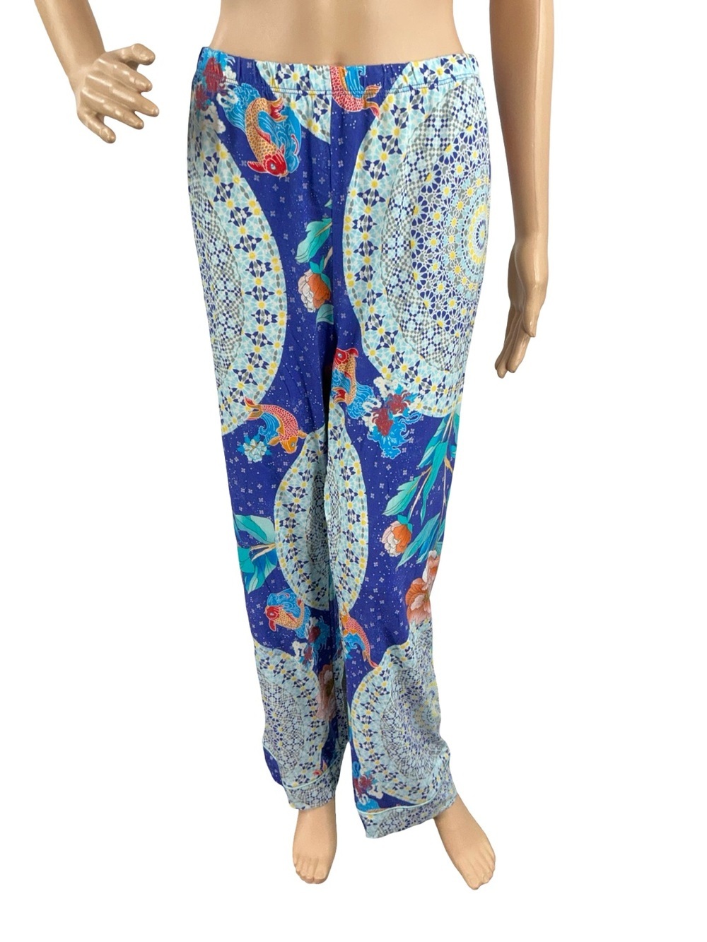 Johnny Was Koi Fish Pajama Pants Blue Floral Boho Lounge Size S